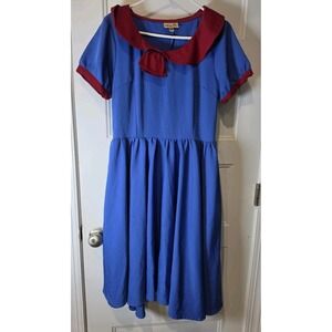 Lindy Bop Blue W/ Red Trim Pinup Retro Fit And Flare Dress US L Rockabilly